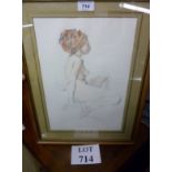 A framed and glazed drawing of a semi nude lady signed Goldsmith and dated 90 est: £30-£50