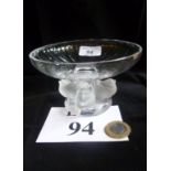 A Lalique compote or candy dish Nogent bird pedestal bowl,  featuring four small birds to the base,