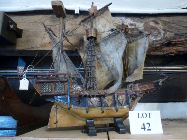 A wooden model galleon with cloth sails est: £25-£45 (AB11)
