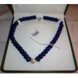 171 grams lapis lazuli necklace, 14 mm beads, 18 inch single strand, feature pearl,
