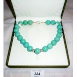 201 grams turquoise howlite necklace large 20 mm round beads (48 cm long) large 925 lobster claw