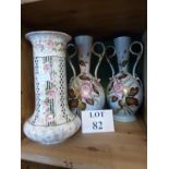 A Crown Ducal vase and a pair of decorative flower painted vases (a/f) est: £30-£50 (B10)