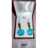 Turquoise earrings (65 mm drop,