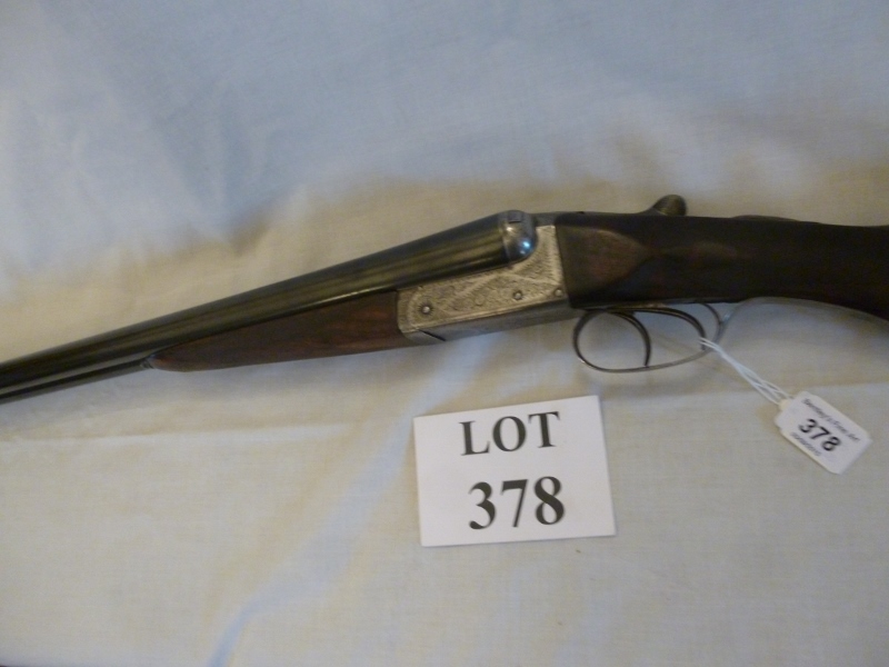 English 12 bore side by side box lock with good figured stock Serial No: 57047 (Certificate Holders