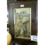 A framed and glazed watercolour street scene study of 'Old Houses,