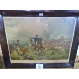 A large framed and glazed print depicting Duke of Wellington at the Battle of Waterloo 'What Will