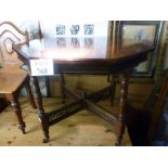 An Edwardian walnut octagonal centre table with fret work stretcher est: £40-£60