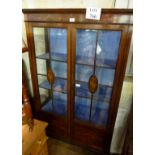 A fine Edwardian mahogany inlaid display cabinet with blue lined interior est: £65-£85