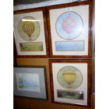 Three very decorative framed and glazed hot air balloon prints to include 'Admiral Stock's Aerial