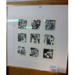 A framed and glazed Karel Appel screen print depicting nine abstract scenes to include 'De Indiann'