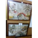 A pair of framed and glazed oriental silks,