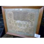 A framed and glazed tapestry with poetic text dated 1843 est: £20-£40