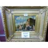 A gilt framed oil on board street scene in a Dutch market town signed C D Hondt lower right est: