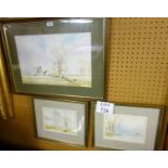 A set of three framed and glazed watercolour country landscape scenes from Kent all bear mono MCTSS