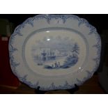 A 19c blue and white meat plate depicting a Naval scene est: £30-£50 (A1)