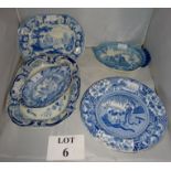 Seven early 19c blue and white dishes, two Mason, one Davenport,