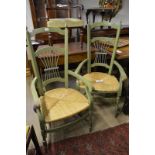 A pair of French painted high back chairs with rush seats est: £80-£120