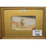 A framed and glazed watercolour country cottage scene from Dittisham,