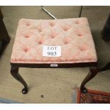 A 1920 mahogany stool with deep buttoned pink upholstery est: £20-£30