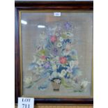 A mahogany framed and glazed tapestry still life of flowers in a vase est: £50-£80