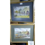 Three framed and glazed watercolour village scenes from Stratford on Avon to include 'A Dirty Duck