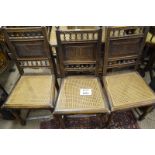 A set of nine French oak dining chairs with lion carved figures and rush seats c1900 est: £150-£200