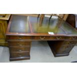 A mahogany pedestal desk 20th century, green leather,