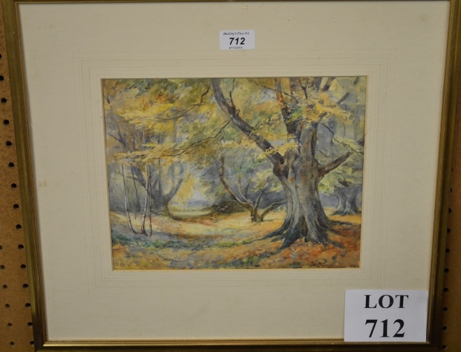 A framed watercolour on paper country woodland scene est: £20-£40