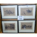 Four framed and glazed etchings country landscape scenes to include two scenes from Marlow/Marlow