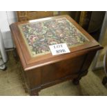 A 19c commode seat with needlework top now a magazine box or work box est: £15-£25