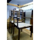 A set of six Edwardian mahogany inlaid dining chairs to include two carvers est: £60-£90