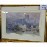 A framed and glazed watercolour French harbour scene 'Rouen' mono lower left J D Barrett est: