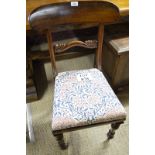 A mid 19c solid mahogany chair with floral upholstered drop in seat est: £20-£30