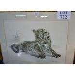 A framed and glazed Japanese style Ralph Thompson print of a cheetah bears printed signature lower
