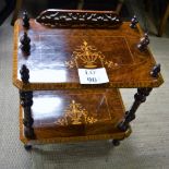 A pretty Victorian walnut inlaid two tier whatnot in very good condition est: £50-£80