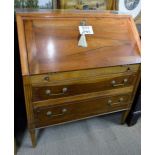 A continental satin bureau with a fitted interior over two drawers and square tapering legs est: