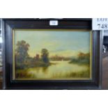 A framed 19c oil on canvas country lake scene est: £30-£50