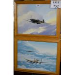 A pair of framed and glazed aeronautical prints to include a study of a Spitfire in flight,