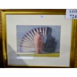 A framed and glazed 20c watercolour still life study of a vase and fan c1912 signed Margaret