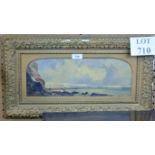 A gilt framed oil on board coastal scene with figures on rocks est: £40-£60