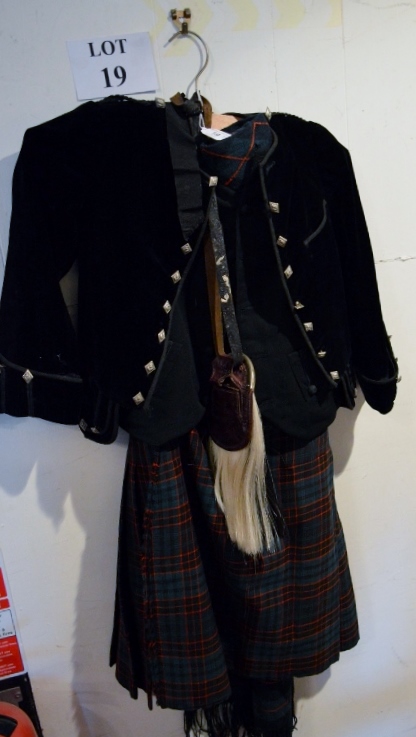 A child's Scottish velvet waistcoat and kilt outfit,