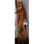 A large polychrome carved wooden Indian figure with tiger's head (110 cm high approx) est: £50-£100