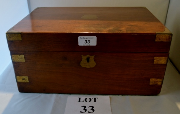 A 19c brass bound mahogany writing slope in excellent condition est: £50-£80 (A3)