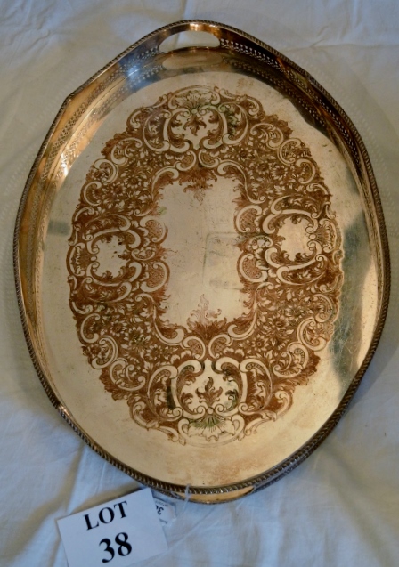 A large oval galleried silver plated tray est: £40-£60 (G3)