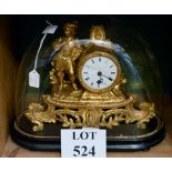A French gilt metal figural mantle clock under glass dome (a/f) est: £40-£60 (F28)
