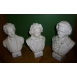 Three Parian Ware busts Mozart,