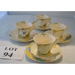 Four Clarice Cliff cups and saucers est: £80-£120 (N2)