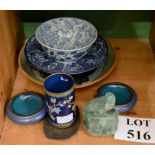 Miscellaneous Oriental items to include plates; spill case;