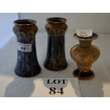 A pair of Art Nouveau Doulton vases and one other est: £40-£60 (B35)