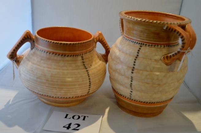 Two Charlotte Rhead pottery two handled vases est: £30-£50 (A3)